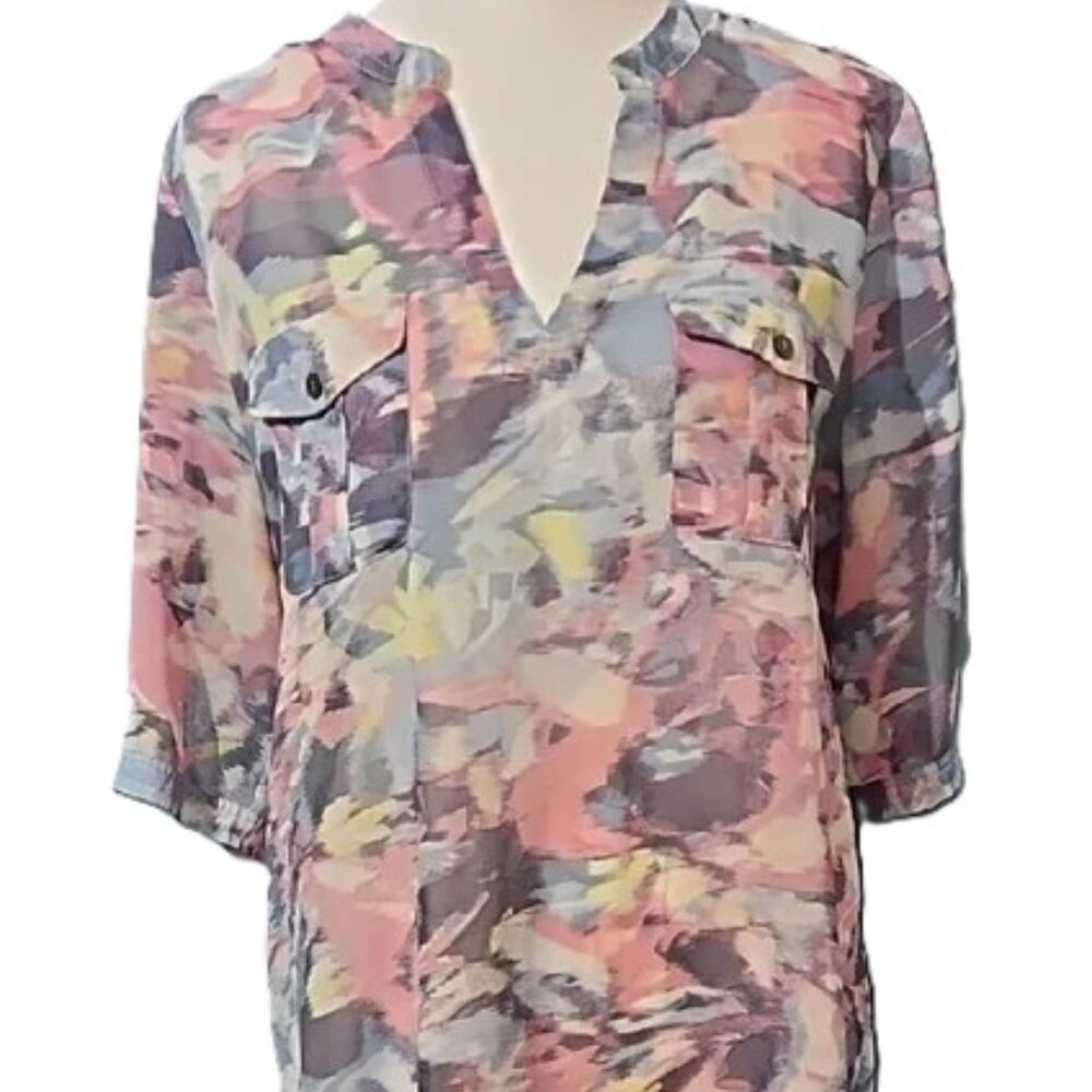 Tara By Vince Camuto Women's Multicolor Abstract Top Watercolors - Size Medium